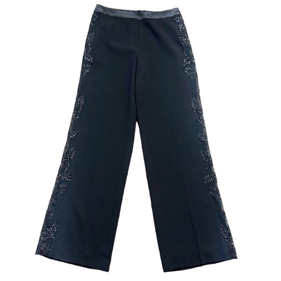 Escada Sequin Embellished Wide Leg Wool Silk Pants in Black Size 36 US S - Picture 1 of 8